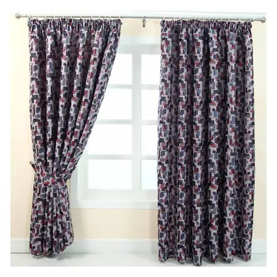 (W 117cm x Drop 228cm, Purple) Multi-Colour Jacquard Curtain Abstract Design Fully Lined