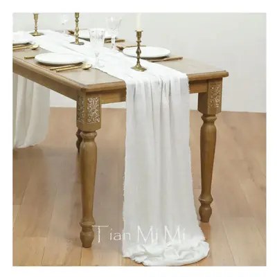 (62x1000cm, off white) Table Runner Rustic Cotton Gauze Cloth Dining Burlap Retro Burr Texture V