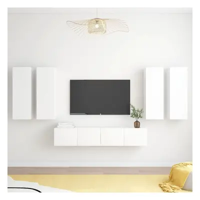 vidaXL TV Cabinet Set Piece White Chipboard Home Furniture TV Stand Cabinet