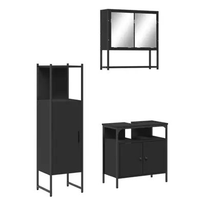 vidaXL Bathroom Furniture Set Piece Mirror Cabinet Black Engineered Wood