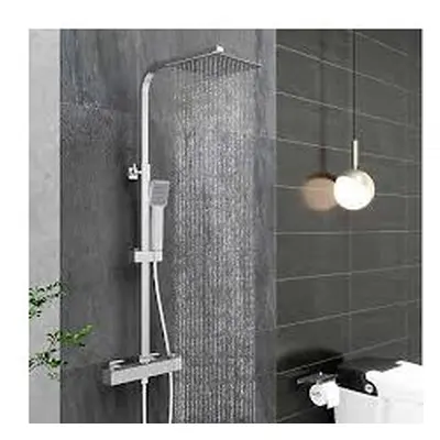 Bathroom Thermostatic Exposed Shower Mixer Twin head Large Square Bar Set Chrome