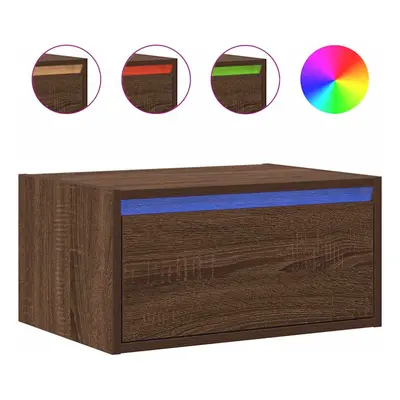 vidaXL Wall-mounted Bedside Cabinet with LED Lights Brown Oak cabinet