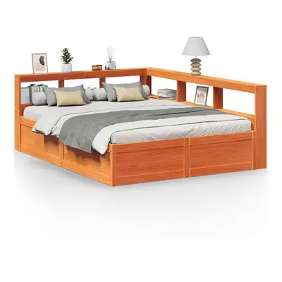 (wax brown, x cm) vidaXL Bookcase Bed without Mattress Wax Brown 200x200cm Solid Wood Pine bed