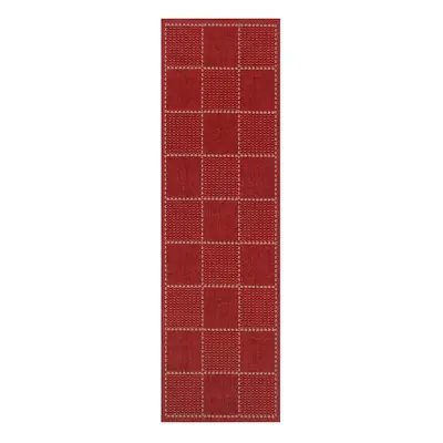 (Check - Red, x cm : Runner) Non Slip Outdoor/Indoor Flatweave Rugs Patio garden Small Extra Lar