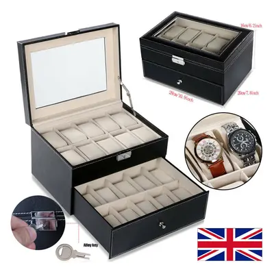 20 Slots Display Watch Box Case Organizer For Men Jewelry Storage