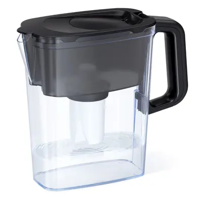 AQUAPHOR Compact 5Cup Water Filter Pitcher Black with x B15 Filter Fits in The Fridge Door Reduc