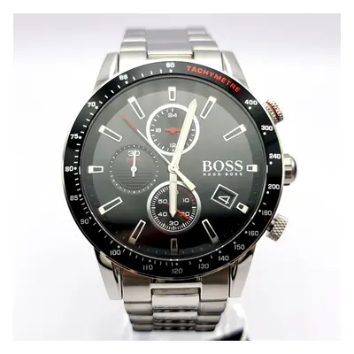 NEW GENUINE HUGO BOSS RAFALE SILVER &BLACK TONE MEN'S WATCH