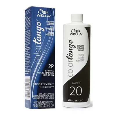 (1C Slate + Developer (Vol. 20) 16oz) Wella Color Tango 2P Jet Black Permanent Haircolor