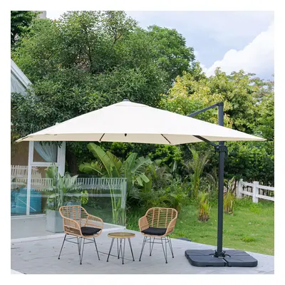 (Beige) Large Square Canopy Rotating Outdoor Cantilever Parasol Umbrella with Base