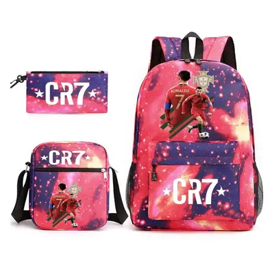 (2) 3pcs Football CR7 Backpack 3D Printe Teens Shoulder Bags