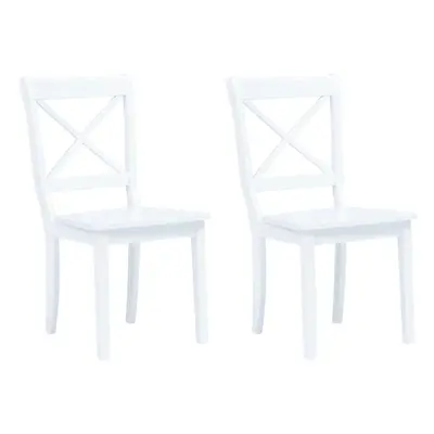 vidaXL 2x Solid Rubber Wood Dining Chairs Sturdy White Wooden Kitchen Seating