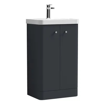 Floor Standing Door Vanity Unit with Ceramic Basin - 500mm - Soft Black