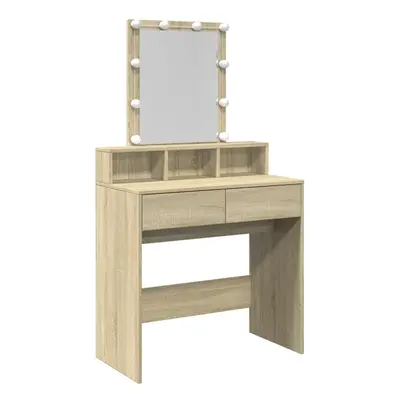 (sonoma oak) vidaXL Dressing Table with LED Cosmetic Table Vanity Makeup Table Sonoma Oak