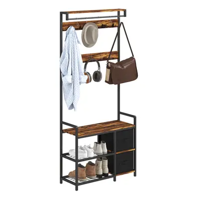 HOMCOM Coat Rack with Drawer, 4-in-1 Hall Tree with Coat Stand, Rustic Brown