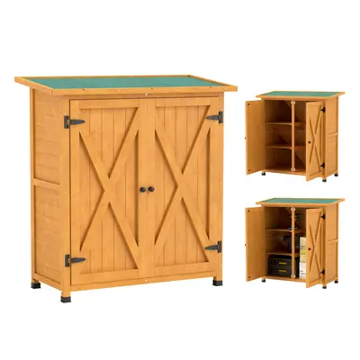 Outsunny Wood Garden Storage Shed Tool Cabinet Organizer w/ Shelves, Yellow