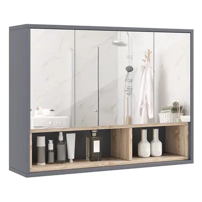 HOMCOM Bathroom Cabinet Wall Mounted Mirror Storage with Shelves Grey