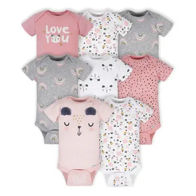 Gerber Baby Girl's 8-Pack Short Sleeve Onesies Bodysuits Bear Pink Months