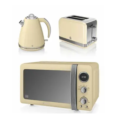 (Cream) Swan Retro Kitchen Triple Pack | Includes Toaster, Kettle & Microwave