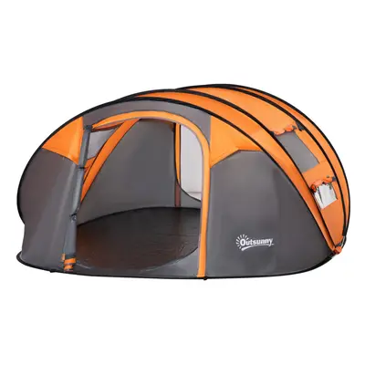 Outsunny Camping Tent Dome Pop-up Tent with Windows for Person Orange