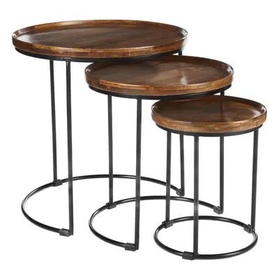 (Dark) Elm Home And Garden Nest Of Tables Mango Wood