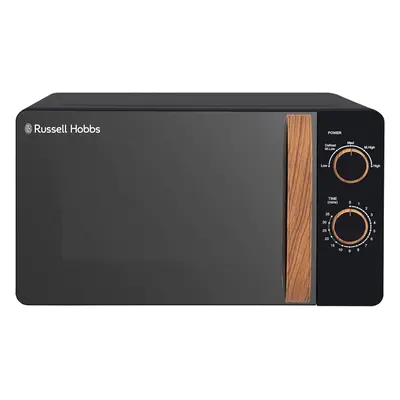 (Black) 17L 700w Compact Black Manual Microwave with Power Levels, Wood Effect Handle and Dial, 