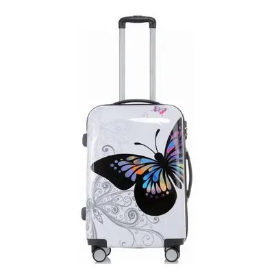 (White, Medium) Hampton & Stewart Butterfly Hard Shell Suitcase