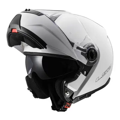 (Medium) LS2 FF325 Strobe White Flip Front Motorcycle Helmet with Drop Down Sun Visor