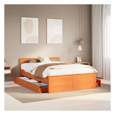 vidaXL Bed Frame without Mattress&Headboard Wax Brown 140x190 cm Solid Wood Pine