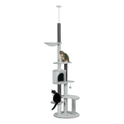 PawHut 255cm Floor to Ceiling Cat Tree with Scratching Posts, Hammock, House