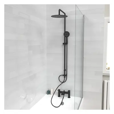 Nes Home Round Shower Riser Rail Kit With Mixer Tap & Handset Matte Black