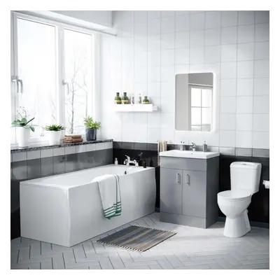 Nanuya 1700mm Bath, WC Toilet & mm Light Grey Flat Pack Vanity Cabinet