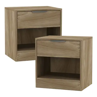 (Oak, 2) 1-Drawer Bedside Table Cabinet Nightstand Storage Shelf Unit