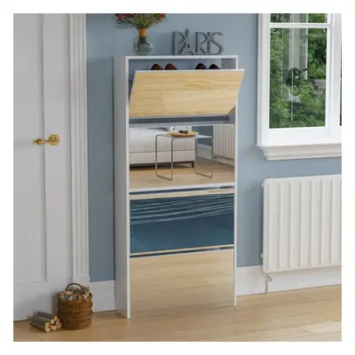 (White) Welham Drawer Shoe Cabinet Mirror Tall Storage