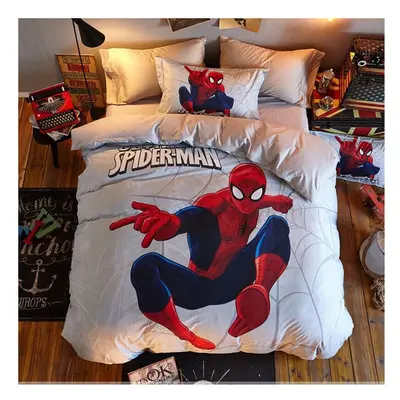 (White, Doubleï¼3pcsï¼) 3D Superman Spiderman Bedding Set