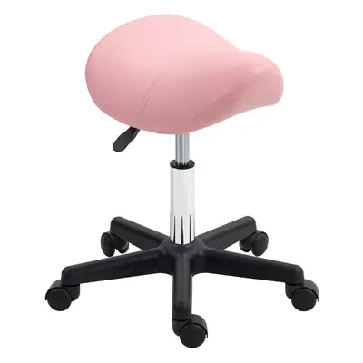 HOMCOM Saddle Stool Adjustable Rolling Salon Chair for Massage Spa Beauty Pink