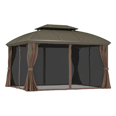 Outsunny 3.65 x 3(m) Aluminium Outdoor Gazebo w/ Hardtop Double Roof, Coffee