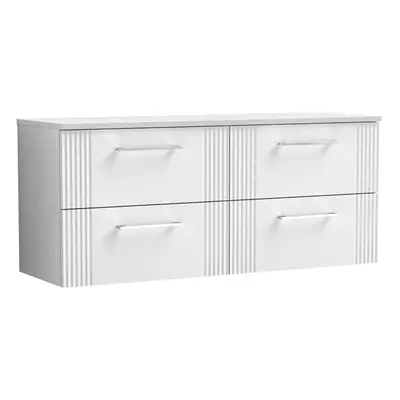 Retro Drawer Wall Hung Vanity Unit with Colour Coordinating Worktop - 1200mm - Satin White - Bal