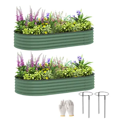 Outsunny Set of Raised Beds for Garden with Metal Plant Stakes, Green