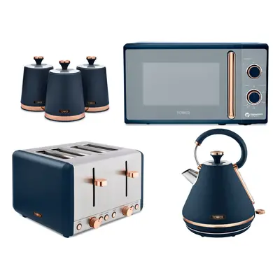 Tower Cavaletto Blue Kettle Slice Toaster Microwave & Canisters Set