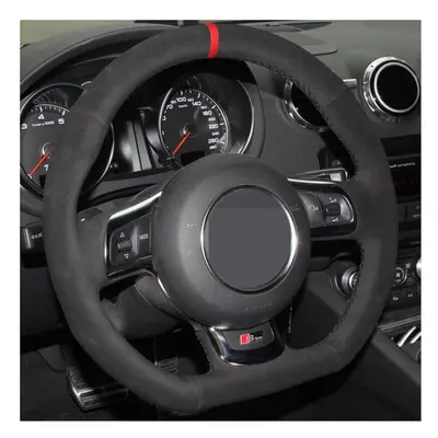 (Red Thread) Car Steering Wheel Cover DIY Non-slip Black Suede For Audi TT TTS (8J)