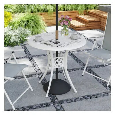 Outsunny cm Round Garden Dining Table with Parasol Hole, White