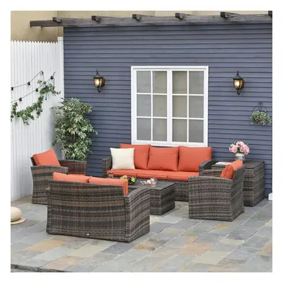 Outsunny PCS Patio Rattan Sofa Set Conversation Furniture Orange