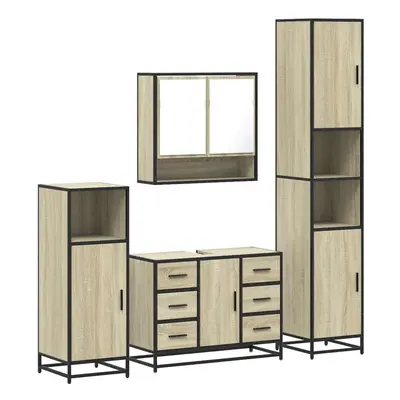 (sonoma oak) vidaXL Bathroom Furniture Set 4ÃÂ Piece Cupboard Sink Cabinet Engineered Wood