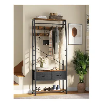 YITAHOME Coat Rack Stand with Shoe Storage, Floorstanding Hall Tree with Bench & Foldable Drawer