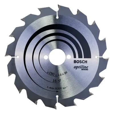 Bosch Optiline Wood Circular Hand Saw Blade, 190mm x 2.0mm x 30mm, Teeth, Silver