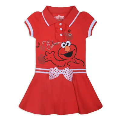 Sesame Street Elmo Girls Polo Dress for Infant and Toddler - Red/White