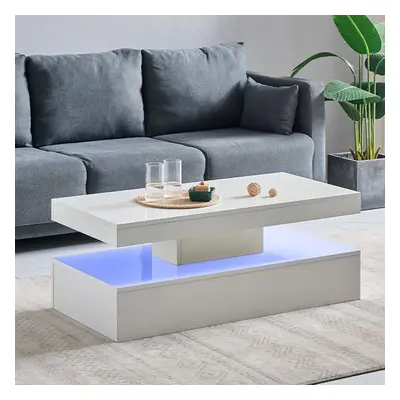 Coffee Table LED High Gloss White Rectangle Cocktail Table