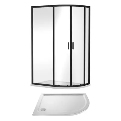 6mm Toughened Safety Glass Right Hand Offset Quadrant Shower Enclosure and Resin Shower Tray - x