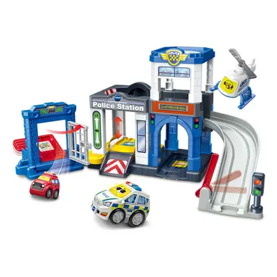 Toot-Toot Drivers Police Station, Car Playset includes Police Car Toy, Helicopter & Getaway car,