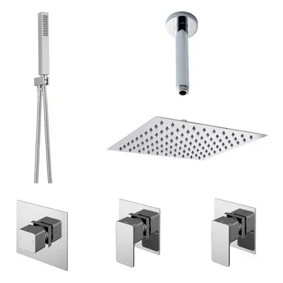 2 Outlet Concealed Valves Shower Bundle with Handset, Ceiling Mount Arm & Head - Chrome